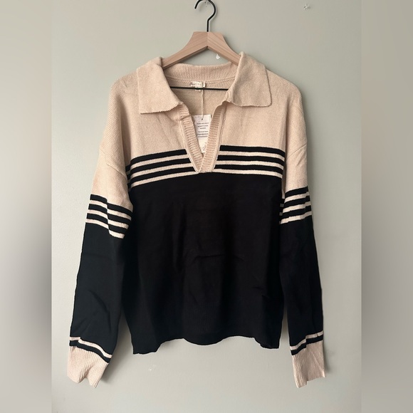 Sweaters - Black and Cream Striped Sweater